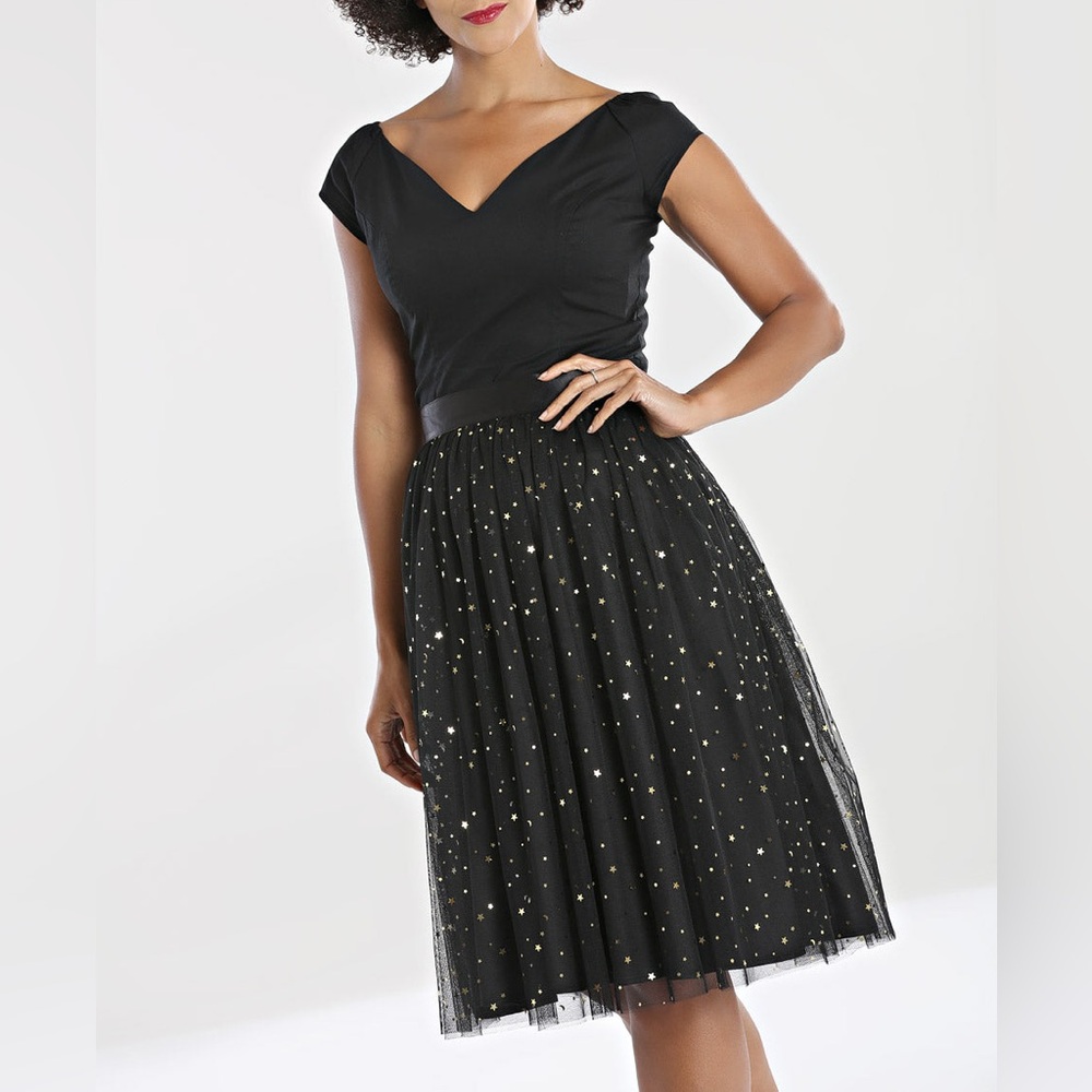 Hell Bunny Black Infinity Midi Skirt with Stars